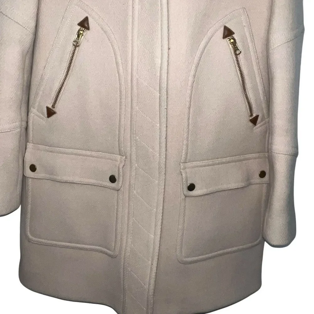 J. Crew Chateau Parka‎ Italian Stadium Cloth Wool Coat Hooded Size 2T Tall Beige - Picture 4 of 14